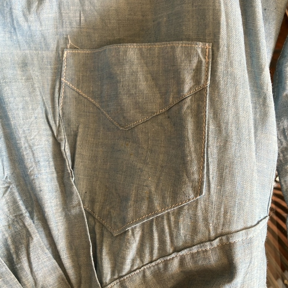 Dead stock antique blue cotton chambray long sleeve prairie dress size XS - Picture 15 of 16